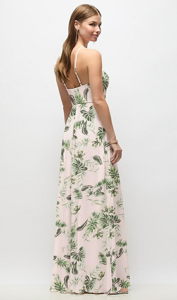 Back View - Palm Beach Print High-Neck Halter Floral Chiffon Maxi Dress with Adjustable Spaghetti Straps