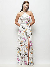 Front View Thumbnail - Butterfly Botanica Ivory High-Neck Halter Floral Chiffon Maxi Dress with Adjustable Spaghetti Straps