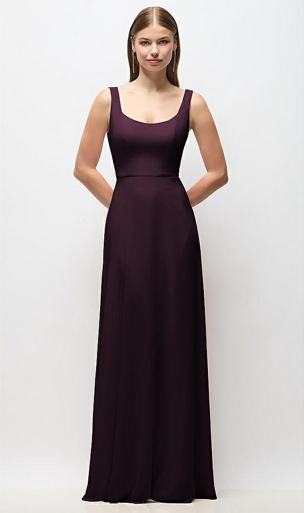 Front View - Deep Plum Scoop Neck Tank Strap Chiffon Maxi Dress