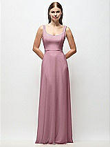 Front View Thumbnail - Dusty Pink Scoop Neck Tank Strap Chiffon Maxi Dress