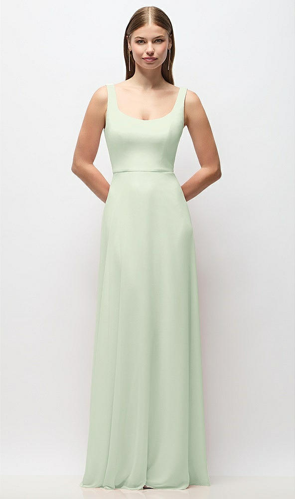 Front View - Mint Green Scoop Neck Tank Strap Chiffon Maxi Dress