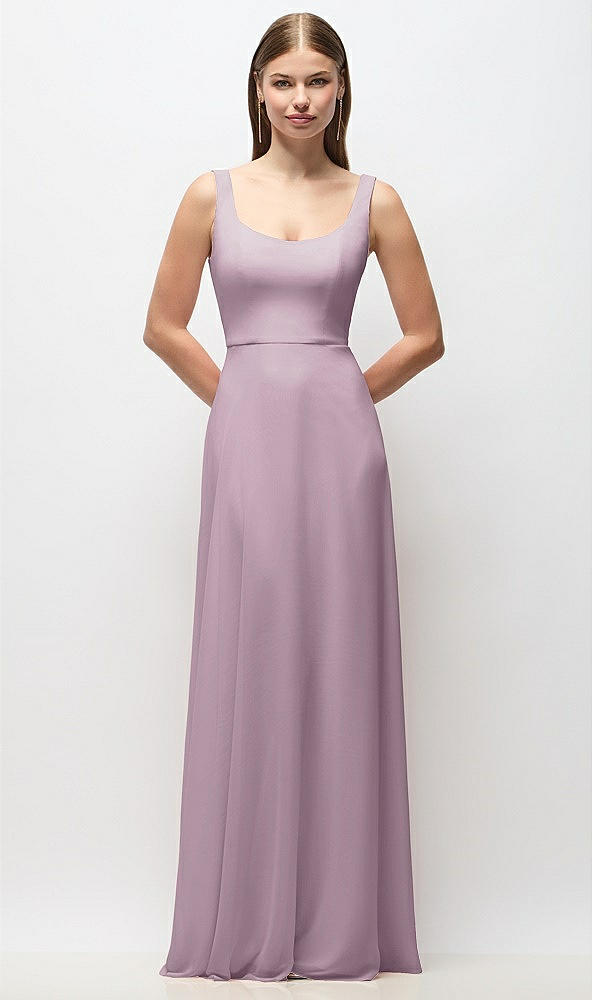 Front View - Suede Rose Scoop Neck Tank Strap Chiffon Maxi Dress