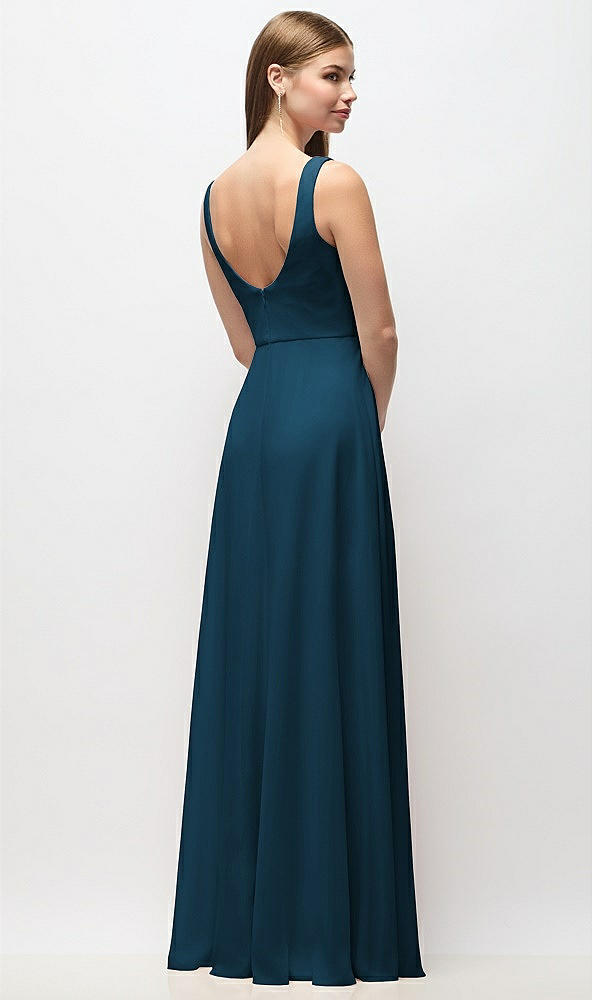 Back View - Atlantic Blue Scoop Neck Tank Strap Chiffon Maxi Dress