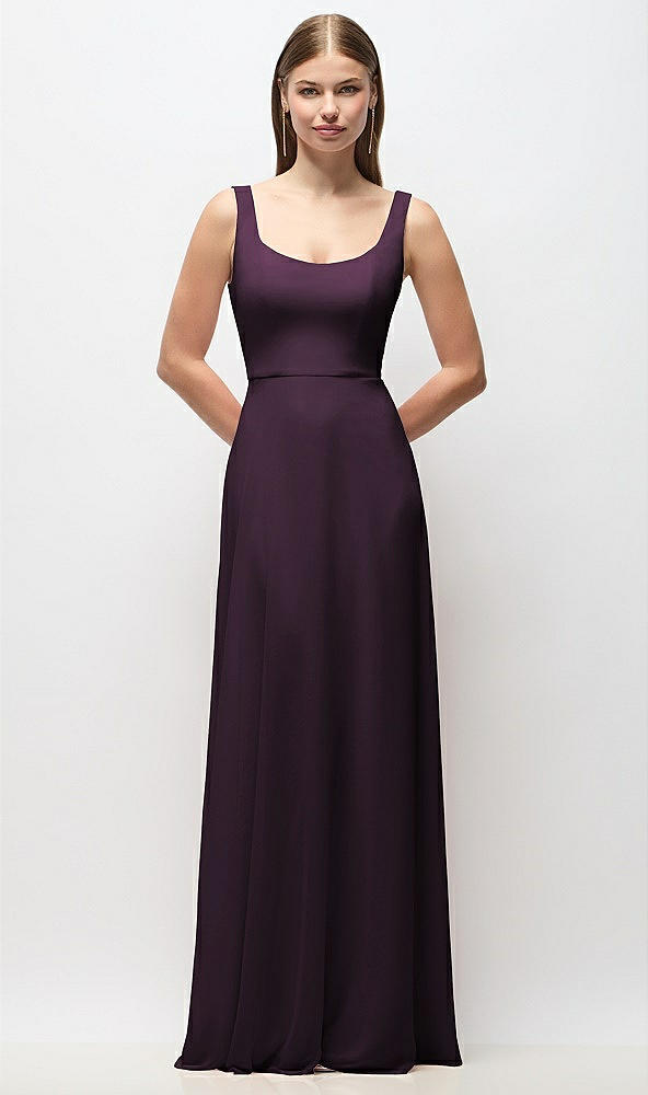 Front View - Aubergine Scoop Neck Tank Strap Chiffon Maxi Dress