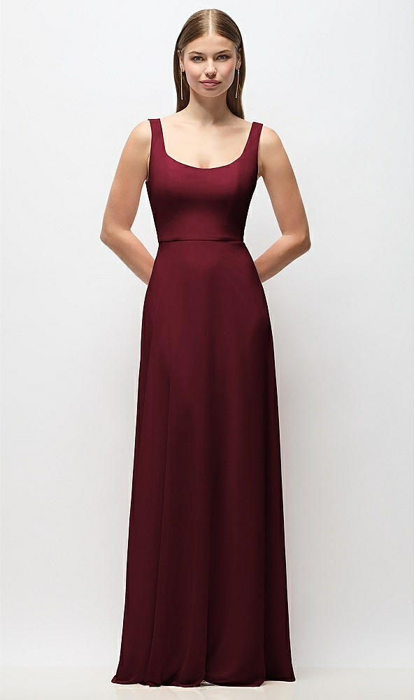Front View - Cabernet Scoop Neck Tank Strap Chiffon Maxi Dress