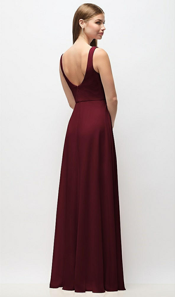 Back View - Cabernet Scoop Neck Tank Strap Chiffon Maxi Dress