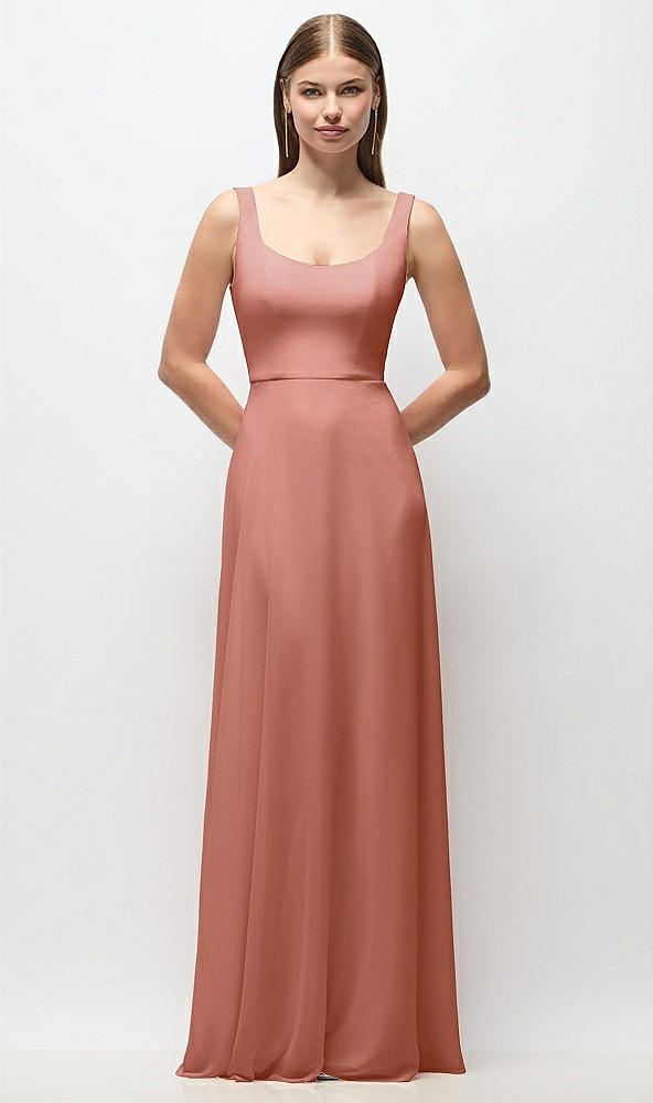 Front View - Desert Rose Scoop Neck Tank Strap Chiffon Maxi Dress