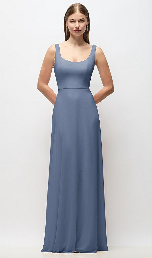 Front View - Larkspur Blue Scoop Neck Tank Strap Chiffon Maxi Dress