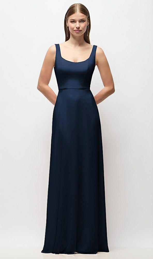 Front View - Midnight Navy Scoop Neck Tank Strap Chiffon Maxi Dress