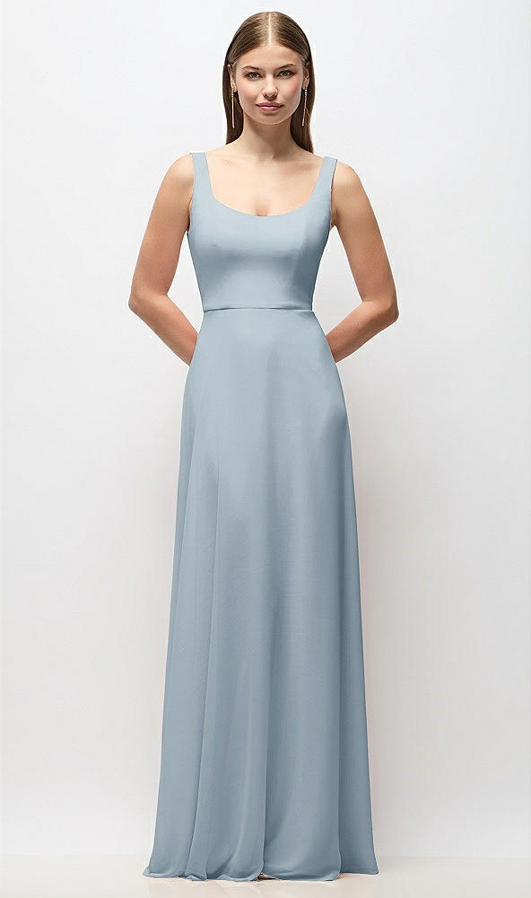 Front View - Mist Scoop Neck Tank Strap Chiffon Maxi Dress