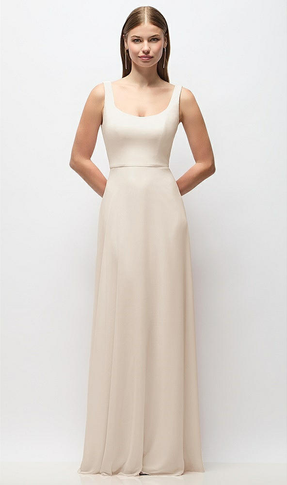 Front View - Oat Scoop Neck Tank Strap Chiffon Maxi Dress