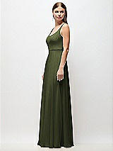 Side View Thumbnail - Olive Green Scoop Neck Tank Strap Chiffon Maxi Dress