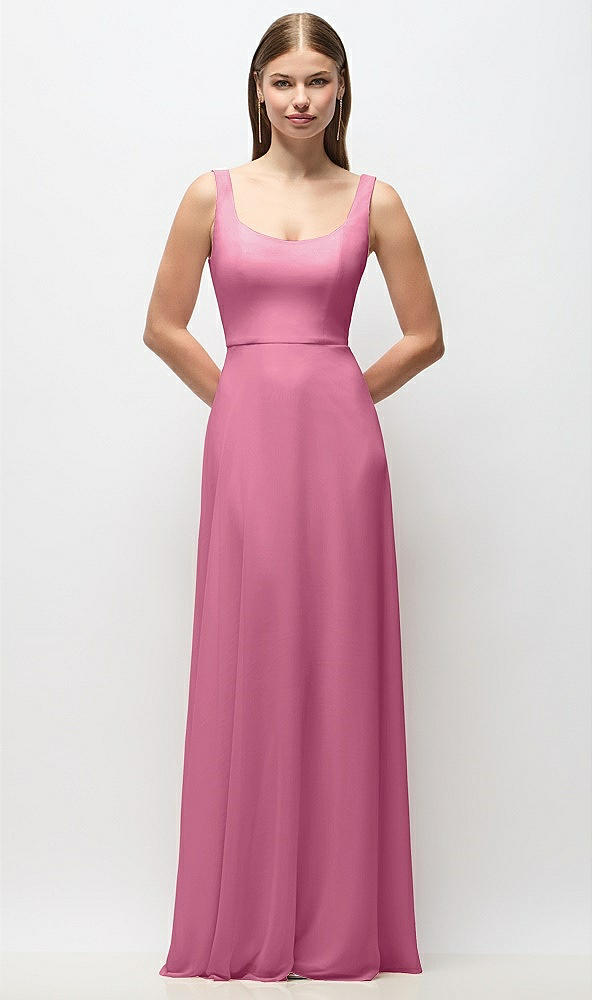 Front View - Orchid Pink Scoop Neck Tank Strap Chiffon Maxi Dress