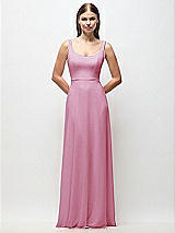 Front View Thumbnail - Powder Pink Scoop Neck Tank Strap Chiffon Maxi Dress
