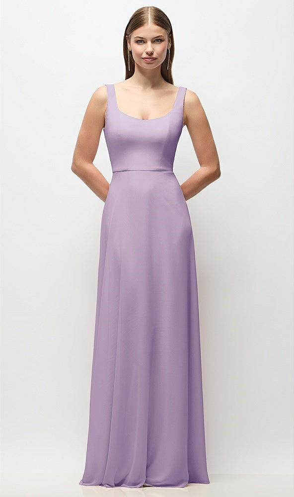 Front View - Pale Purple Scoop Neck Tank Strap Chiffon Maxi Dress