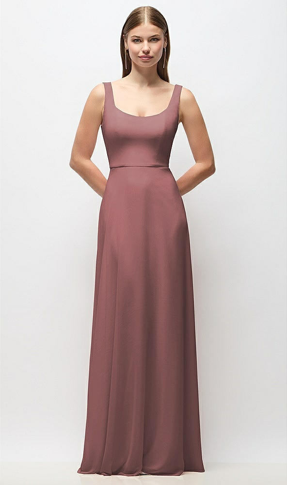 Front View - Rosewood Scoop Neck Tank Strap Chiffon Maxi Dress