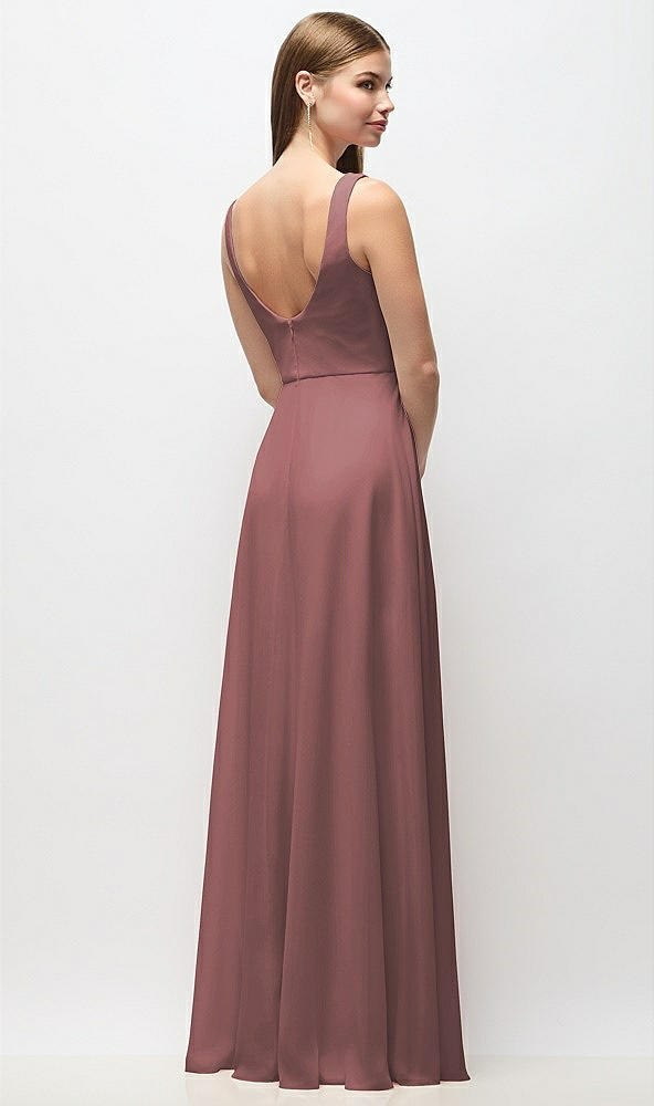 Back View - Rosewood Scoop Neck Tank Strap Chiffon Maxi Dress