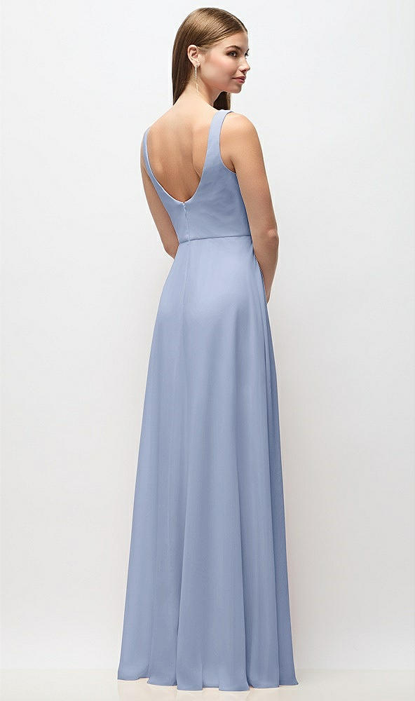 Back View - Sky Blue Scoop Neck Tank Strap Chiffon Maxi Dress