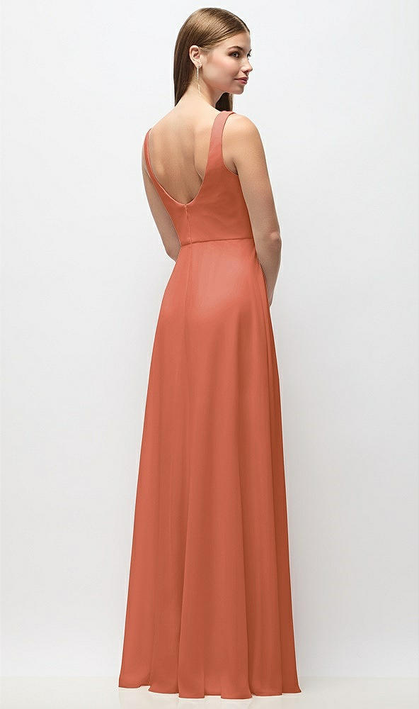 Back View - Terracotta Copper Scoop Neck Tank Strap Chiffon Maxi Dress
