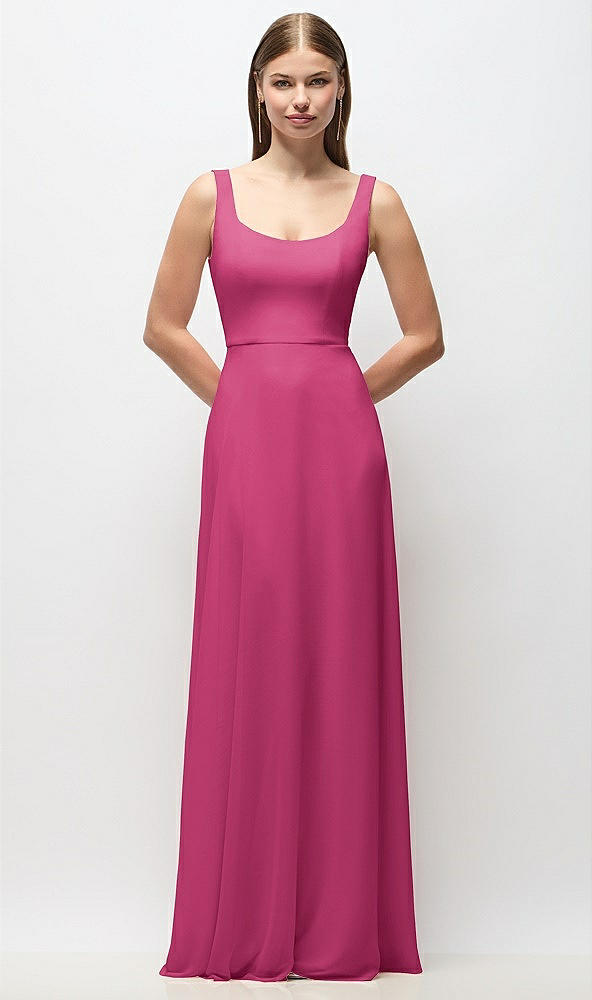 Front View - Tea Rose Scoop Neck Tank Strap Chiffon Maxi Dress