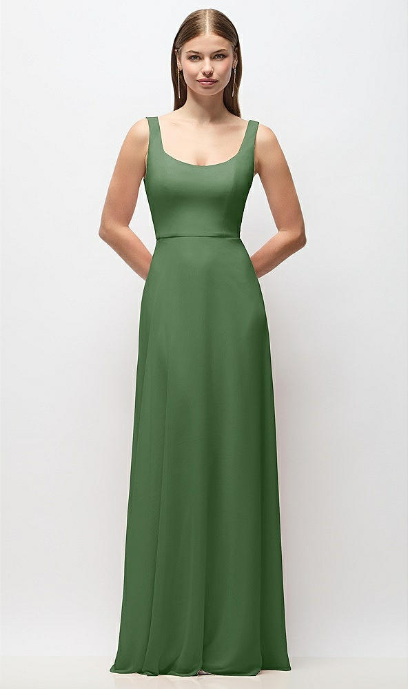 Front View - Vineyard Green Scoop Neck Tank Strap Chiffon Maxi Dress