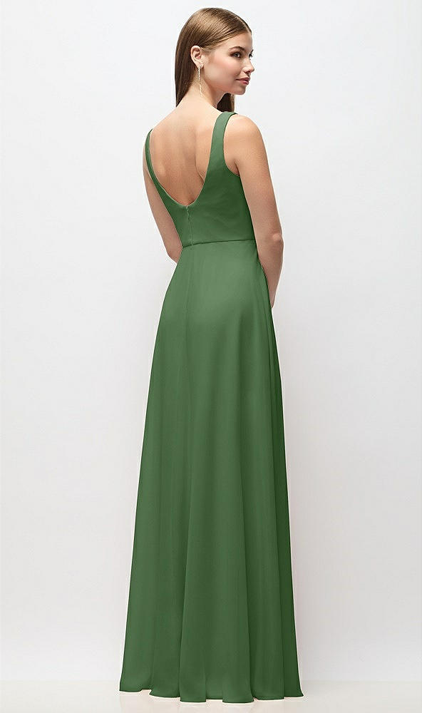 Back View - Vineyard Green Scoop Neck Tank Strap Chiffon Maxi Dress