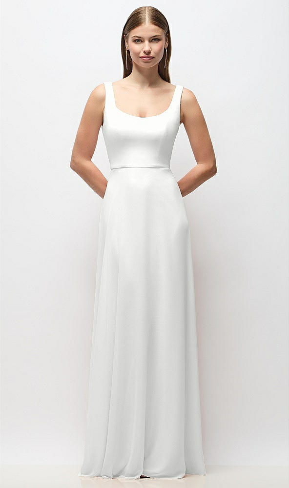 Front View - White Scoop Neck Tank Strap Chiffon Maxi Dress