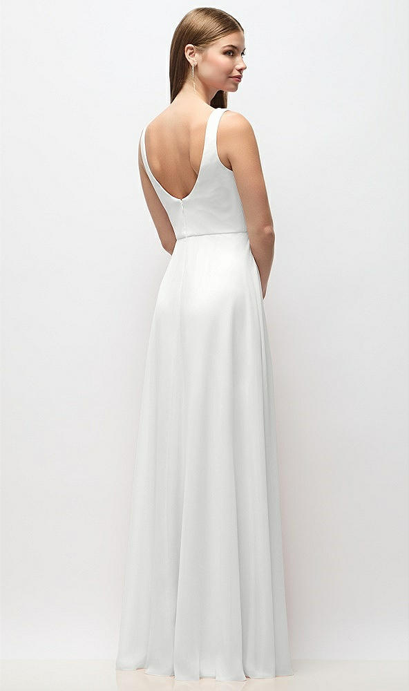 Back View - White Scoop Neck Tank Strap Chiffon Maxi Dress