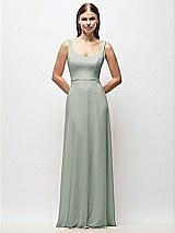 Front View Thumbnail - Willow Green Scoop Neck Tank Strap Chiffon Maxi Dress