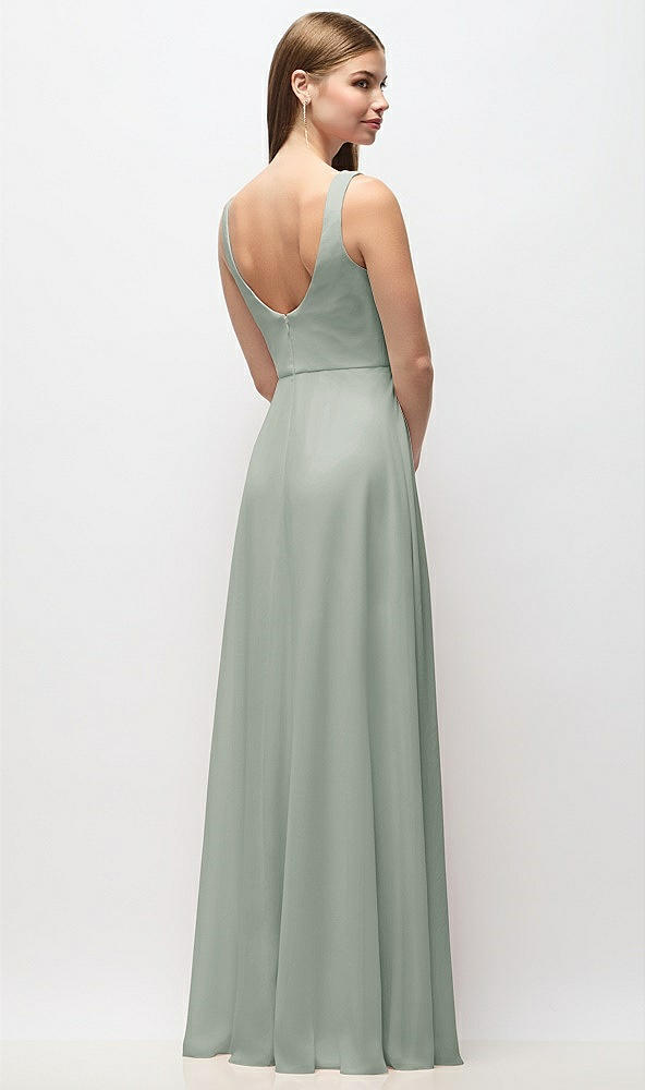Back View - Willow Green Scoop Neck Tank Strap Chiffon Maxi Dress