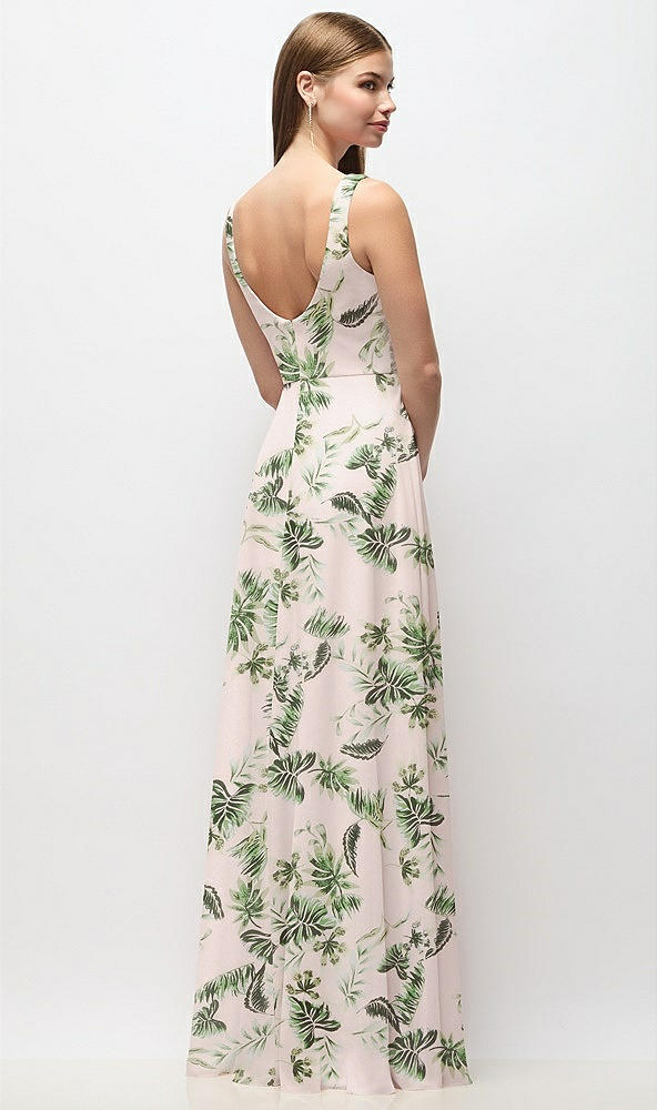 Back View - Palm Beach Print Scoop Neck Tank Strap Floral Chiffon Maxi Dress