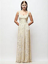 Front View Thumbnail - Butter Yellow Floral Scoop Neck Tank Strap Floral Chiffon Maxi Dress