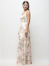 Side View Thumbnail - Blush Garden Scoop Neck Tank Strap Floral Chiffon Maxi Dress
