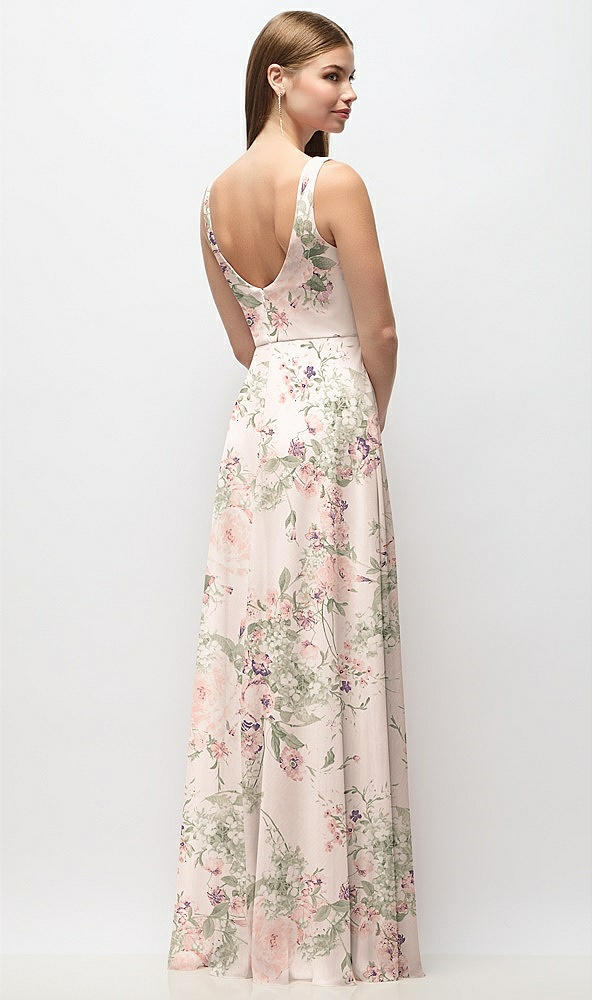 Back View - Blush Garden Scoop Neck Tank Strap Floral Chiffon Maxi Dress
