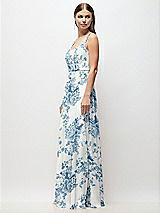 Side View Thumbnail - Cottage Rose Dusk Blue Scoop Neck Tank Strap Floral Chiffon Maxi Dress