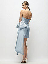 Rear View Thumbnail - Mist Strapless Pleated Draped Satin Mini Dress with Dramatic Long Tail Bow & Covered Buttons