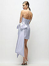 Rear View Thumbnail - Silver Dove Strapless Pleated Draped Satin Mini Dress with Dramatic Long Tail Bow & Covered Buttons