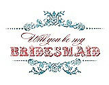 Front View Thumbnail - Aquamarine & Perfect Coral Will You Be My Bridesmaid Card - Vintage