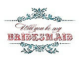 Front View Thumbnail - Niagara & Perfect Coral Will You Be My Bridesmaid Card - Vintage