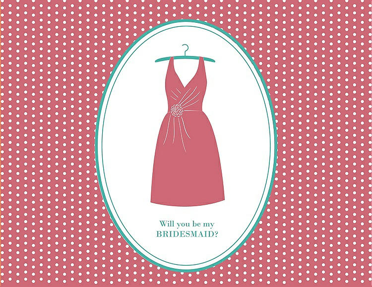 Front View - Papaya & Pantone Turquoise Will You Be My Bridesmaid Card - Dress