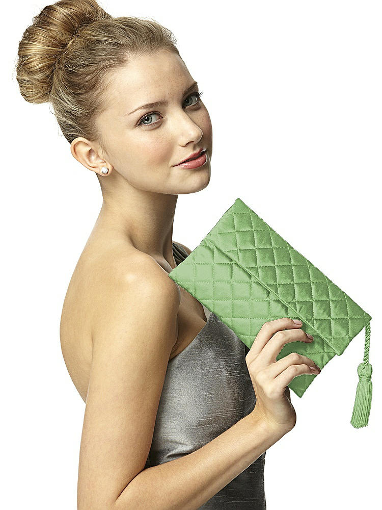 Back View - Apple Slice Quilted Envelope Clutch with Tassel Detail