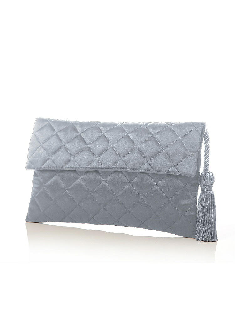 Front View - Platinum Quilted Envelope Clutch with Tassel Detail