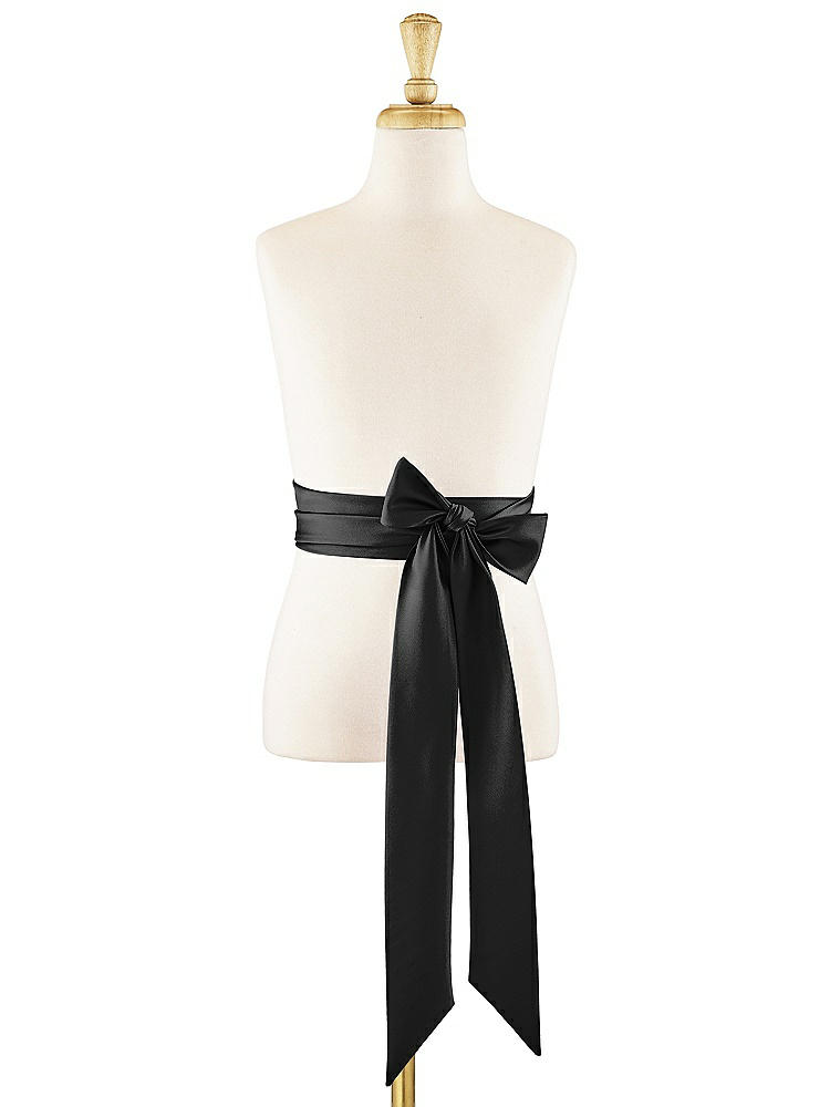 Front View - Black Matte Satin Flower Girl Sash