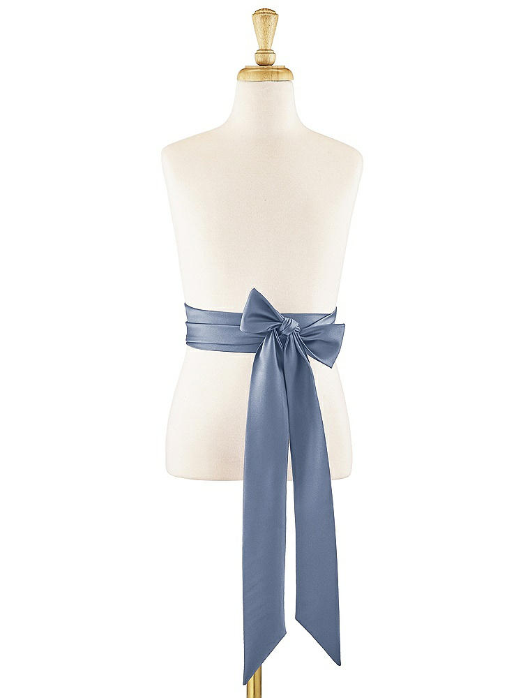 Front View - Larkspur Blue Matte Satin Flower Girl Sash