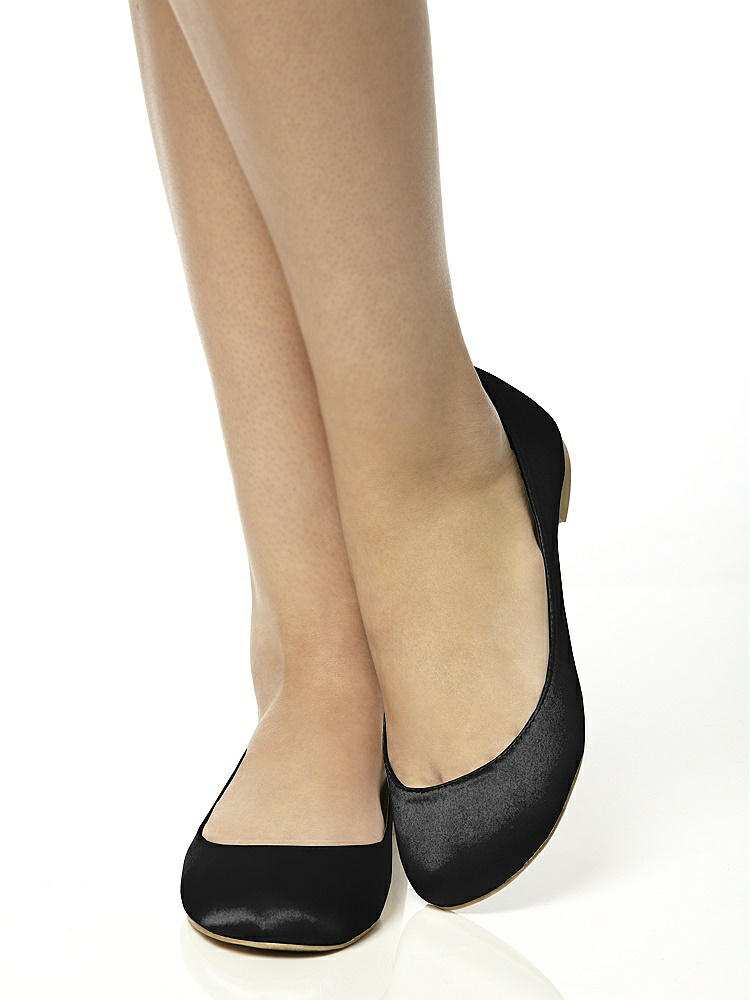 Back View - Black Simple Satin Ballet Wedding Flats