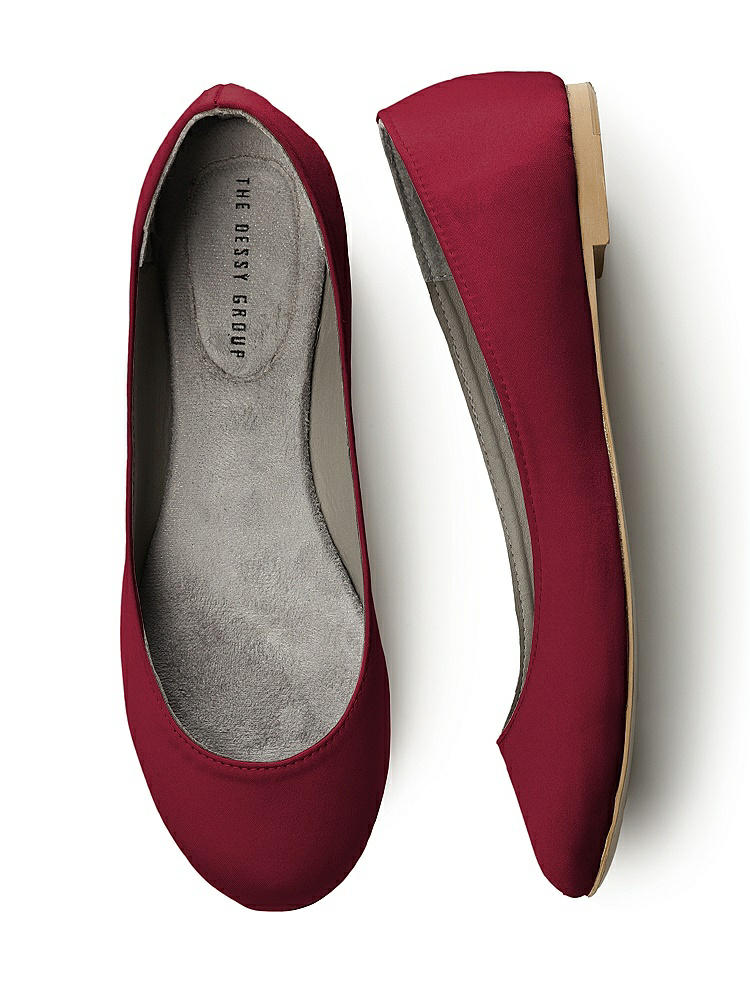 Front View - Burgundy Simple Satin Ballet Wedding Flats