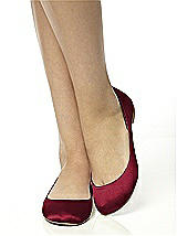 Rear View Thumbnail - Burgundy Simple Satin Ballet Wedding Flats