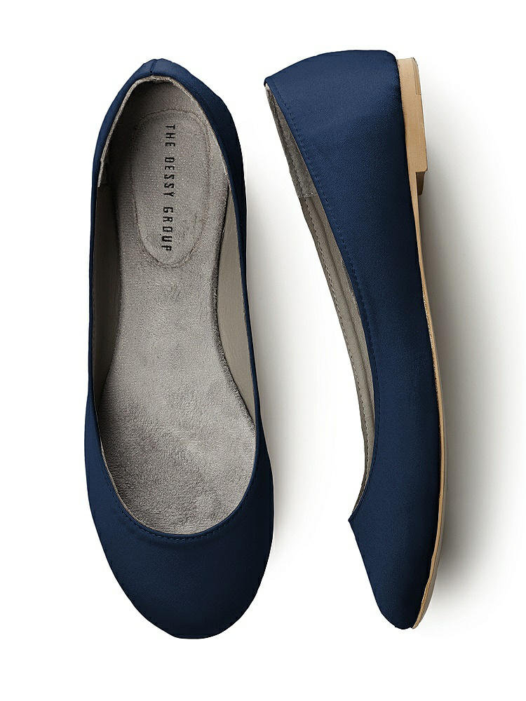 Front View - Midnight Navy Simple Satin Ballet Wedding Flats