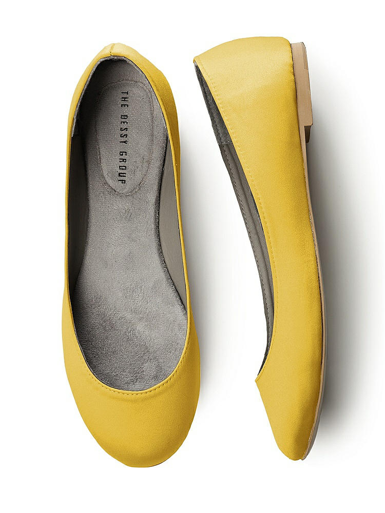 Front View - Marigold Simple Satin Ballet Wedding Flats