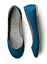 Front View Thumbnail - Ocean Blue Simple Satin Ballet Wedding Flats